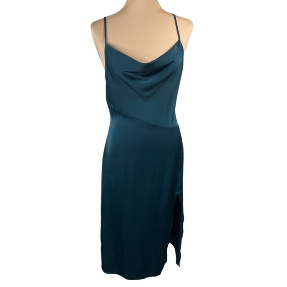 D&M Satin Slip Dress Draped Front Cami Green Bias Cut M Medium - Picture 1 of 7